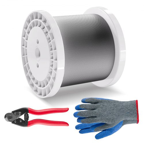 Wire Rope Kit 18 1000 ft 316 Stainless Steel Cable with Cutter and Gloves