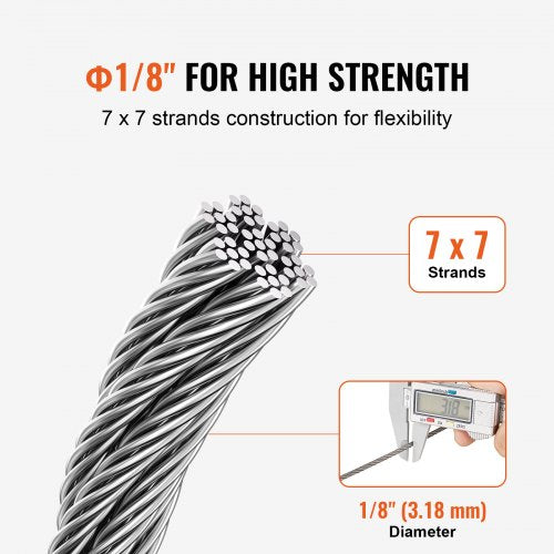 Wire Rope Kit 18 100 ft 316 Stainless Steel Cable with 20 Sleeves and 10
