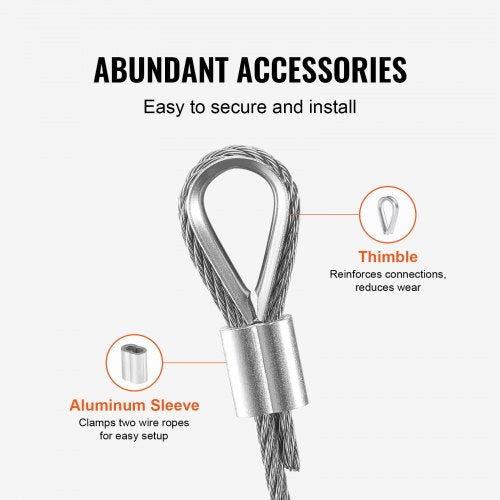 Wire Rope Kit 18 100 ft 316 Stainless Steel Cable with 20 Sleeves and 10