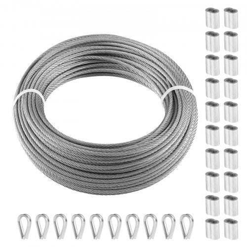Wire Rope Kit 18 100 ft 316 Stainless Steel Cable with 20 Sleeves and 10
