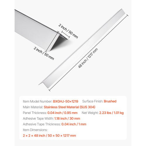 Stainless Steel Wall Corner Protector 2 x 2 x 48 inch 10 Pack Metal Corner