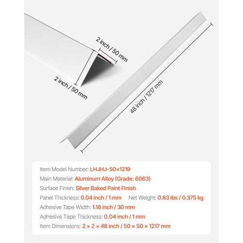 Alluminum Alloy Wall Corner Protector 2 x 2 x 48 inch 12 Pack Metal Corner