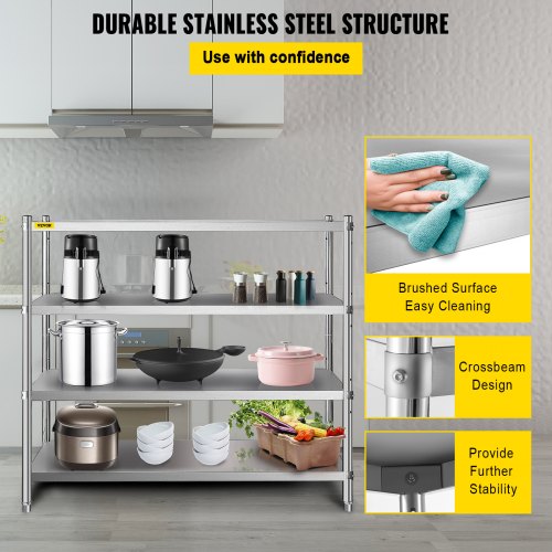Stainless Steel Shelving 60x185 Inch 4 Tier Adjustable Shelf Storage Unit