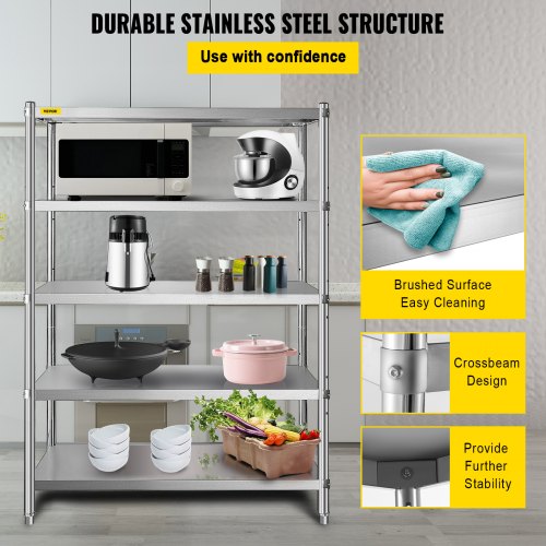 Stainless Steel Shelves 48x185 Inch 5 Tier Adjustable Shelf Storage Unit