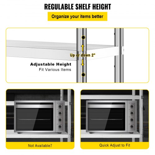 Stainless Steel Shelves 48x185 Inch 5 Tier Adjustable Shelf Storage Unit