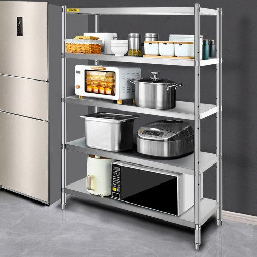 Stainless Steel Shelves 48x185 Inch 5 Tier Adjustable Shelf Storage Unit