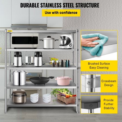 Stainless Steel Shelving 60x185 Inch 5 Tier Adjustable Shelf Storage Unit