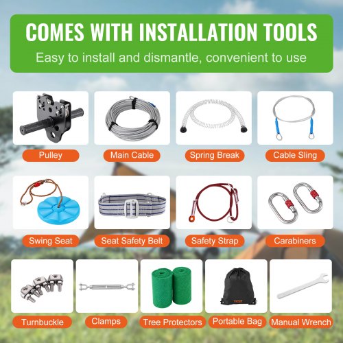 Zipline Kit for Kids and Adult 100 ft Zip Line Kits Up to 500 lb Backyard