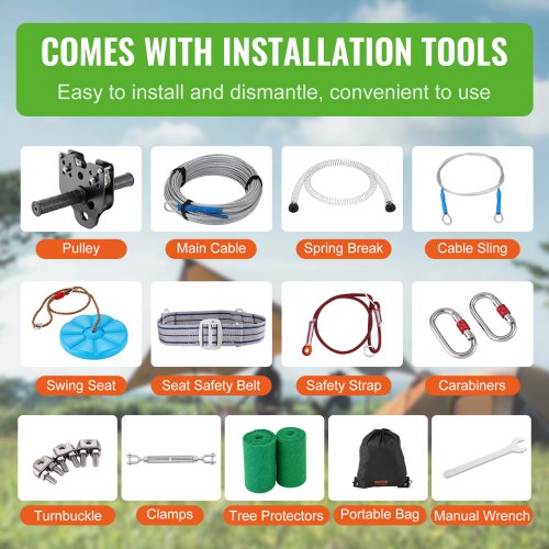 Zipline Kit for Kids and Adult 120 ft Zip Line Kits Up to 500 lb Backyard