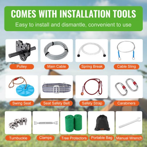 Zipline Kit for Kids and Adult 80 ft Zip Line Kits Up to 500 lb Backyard