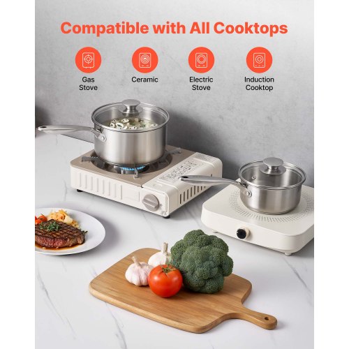 Stainless Steel Saucepan Set 1 QT 2 QT 3 QT Saucepans with Glass Lids