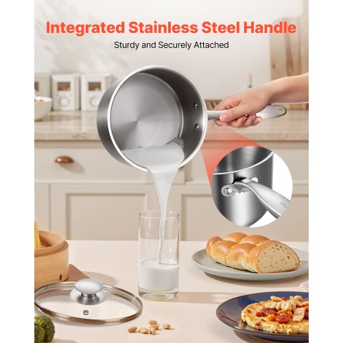 Stainless Steel Saucepan Set 1 QT 2 QT 3 QT Saucepans with Glass Lids