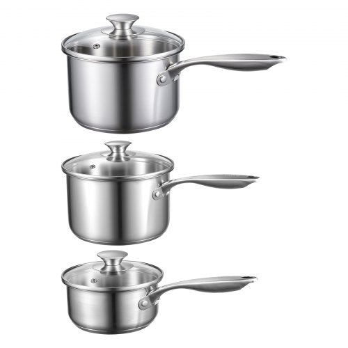 Stainless Steel Saucepan Set 1 QT 2 QT 3 QT Saucepans with Glass Lids