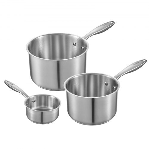 Stainless Steel Saucepan Set 1 QT 2 QT 3 QT Saucepans with Glass Lids