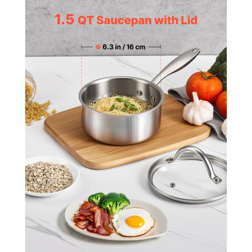 1.5 QT Saucepan Stainless Steel Saucepan with Glass Lid Multipurpose