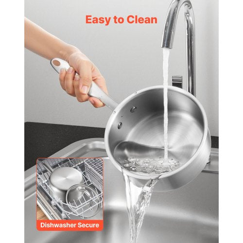 1.5 QT Saucepan Stainless Steel Saucepan with Glass Lid Multipurpose