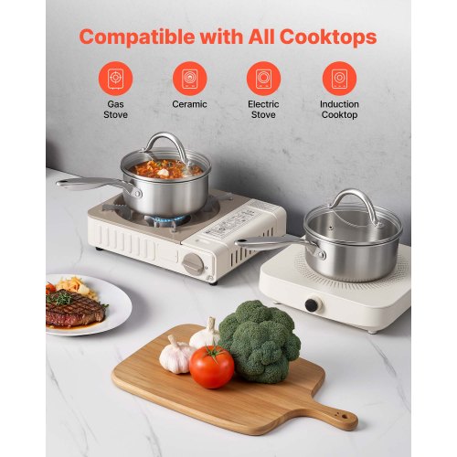 1.5 QT Saucepan Stainless Steel Saucepan with Glass Lid Multipurpose