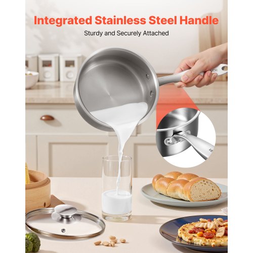 1.5 QT Saucepan with Steamer Stainless Steel Saucepan with Glass Lid
