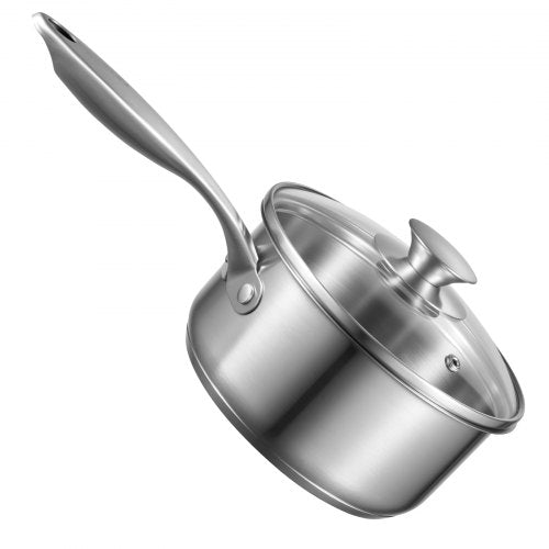 1.5 QT Saucepan with Steamer Stainless Steel Saucepan with Glass Lid