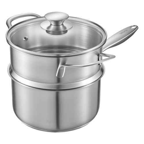 1.5 QT Saucepan with Steamer Stainless Steel Saucepan with Glass Lid
