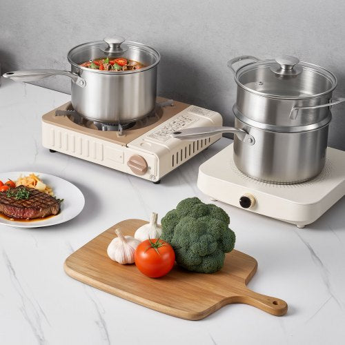 2.5 QT Saucepan with Steamer Stainless Steel Saucepan with Glass Lid