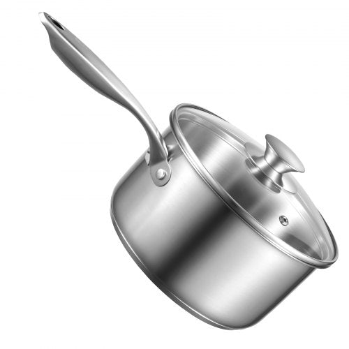 2.5 QT Saucepan with Steamer Stainless Steel Saucepan with Glass Lid