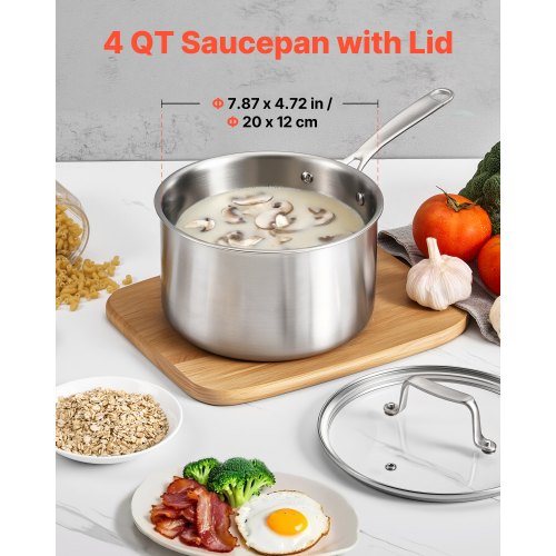 4 QT Saucepan Stainless Steel Saucepan with Glass Lid Multipurpose