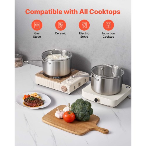 4 QT Saucepan Stainless Steel Saucepan with Glass Lid Multipurpose