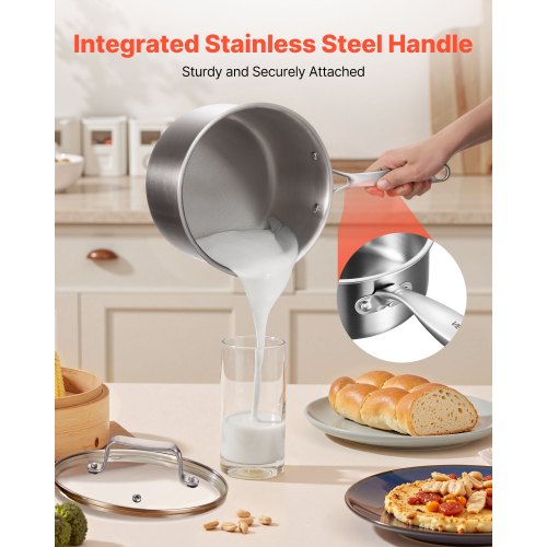 4 QT Saucepan Stainless Steel Saucepan with Glass Lid Multipurpose