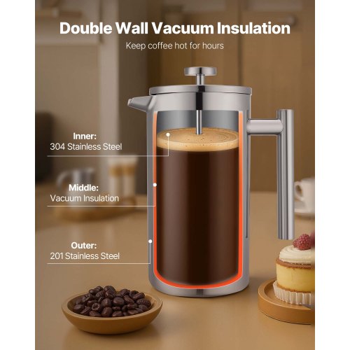 French Press Coffee Maker 51 Ounce 1.5 Liter Stainless Steel Coffee Press