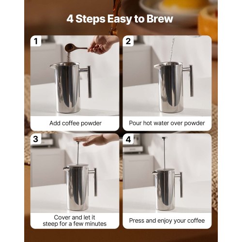 French Press Coffee Maker 51 Ounce 1.5 Liter Stainless Steel Coffee Press