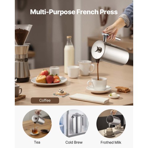 French Press Coffee Maker 51 Ounce 1.5 Liter Stainless Steel Coffee Press