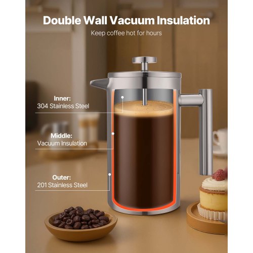 French Press Coffee Maker 34 Ounce 1 Liter Stainless Steel Coffee Press Tea