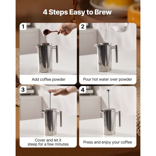French Press Coffee Maker 34 Ounce 1 Liter Stainless Steel Coffee Press Tea