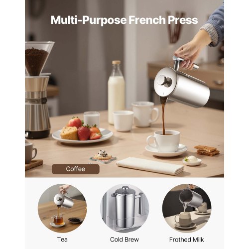 French Press Coffee Maker 34 Ounce 1 Liter Stainless Steel Coffee Press Tea
