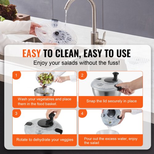 Stainless Steel Salad Spinner 475Qt Onehanded Easy Press Large Vegetable
