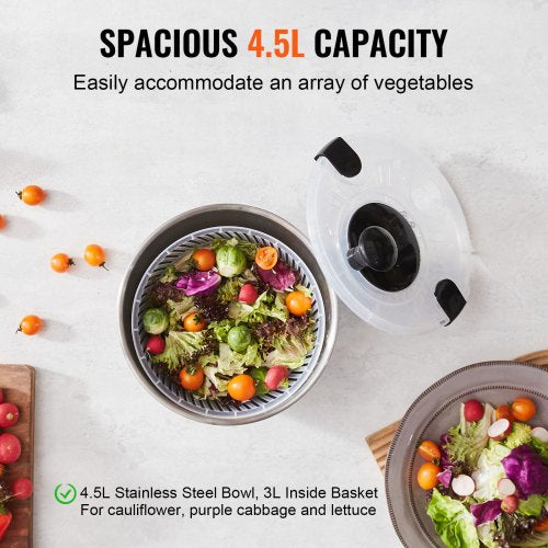 Stainless Steel Salad Spinner 475Qt Onehanded Easy Press Large Vegetable