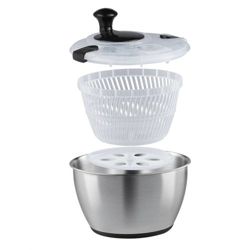 Stainless Steel Salad Spinner 475Qt Onehanded Easy Press Large Vegetable
