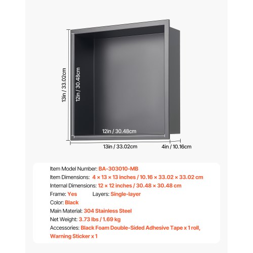Shower Niche 13 x 13 x 4 inch Recessed Wall Niche Heavyduty Stainless