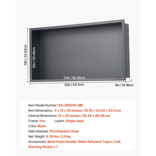 Shower Niche 13 x 25 x 4 inch Recessed Wall Niche Heavyduty Stainless
