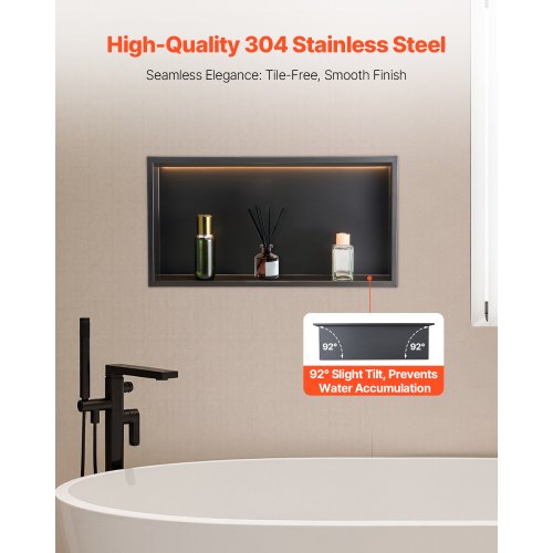 Shower Niche 13 x 25 x 4 inch Recessed Wall Niche With LED StripHeavyduty