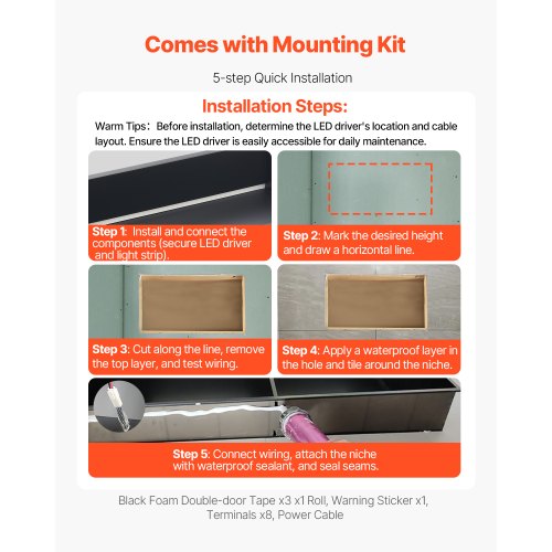 Shower Niche 13 x 25 x 4 inch Recessed Wall Niche With LED StripHeavyduty