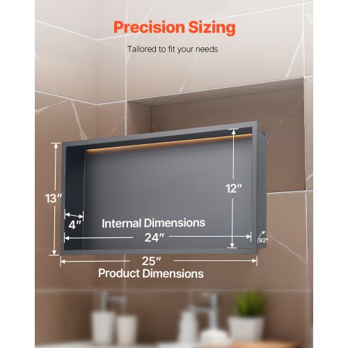 Shower Niche 13 x 25 x 4 inch Recessed Wall Niche With LED StripHeavyduty