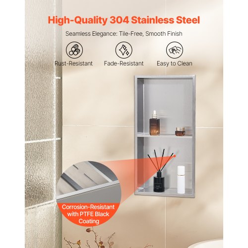 Shower Niche 13 x 25 x 4 inch Recessed Wall Niche Doublelayer with Hollowedout