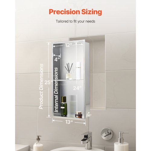 Shower Niche 13 x 25 x 4 inch Recessed Wall Niche Doublelayer with Hollowedout