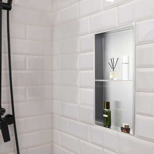 Shower Niche 13 x 25 x 4 inch Recessed Wall Niche Doublelayer with Hollowedout