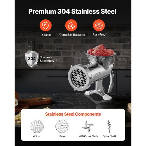 Manual Meat Grinder 304 Stainless Steel Hand Meat Grinder with Steel Table