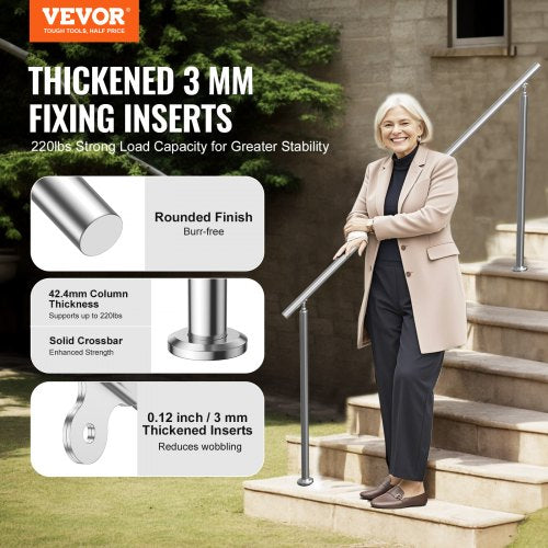 Handrails for Outdoor Steps 70.9 in 180cm Length Stair Hand Rail Kit