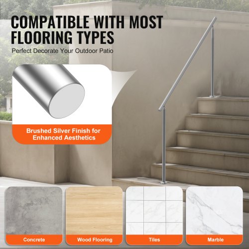 Handrails for Outdoor Steps 70.9 in 180cm Length Stair Hand Rail Kit