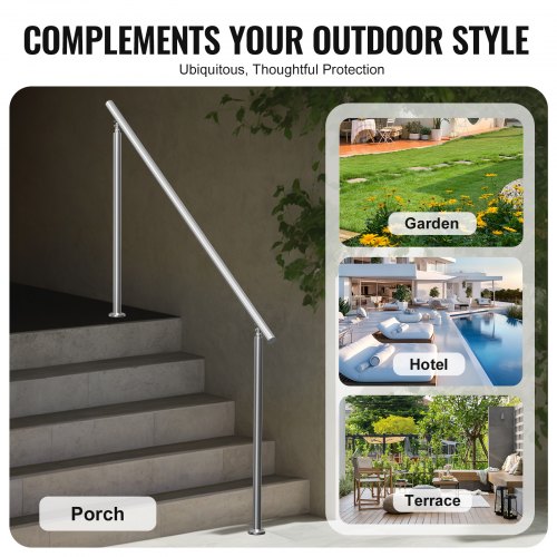 Handrails for Outdoor Steps 70.9 in 180cm Length Stair Hand Rail Kit